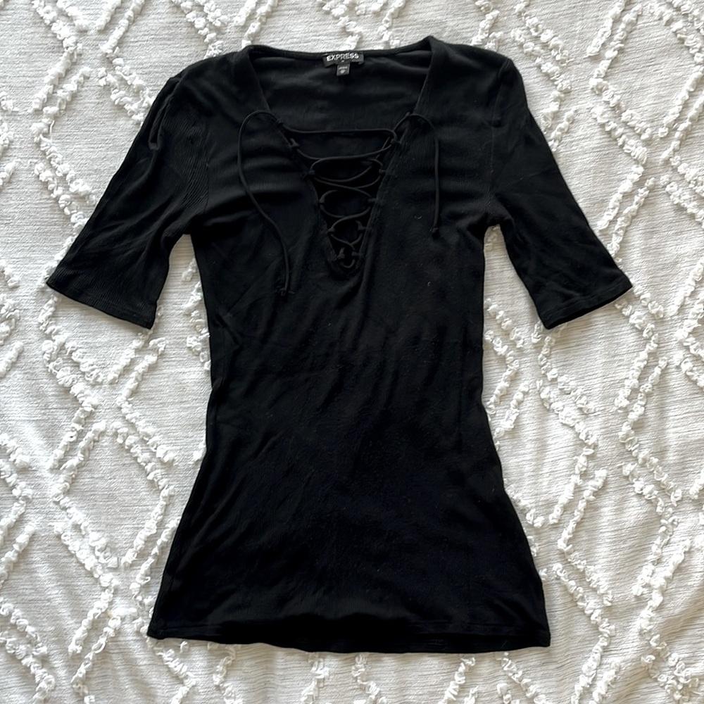Express Black Lace Up Top
